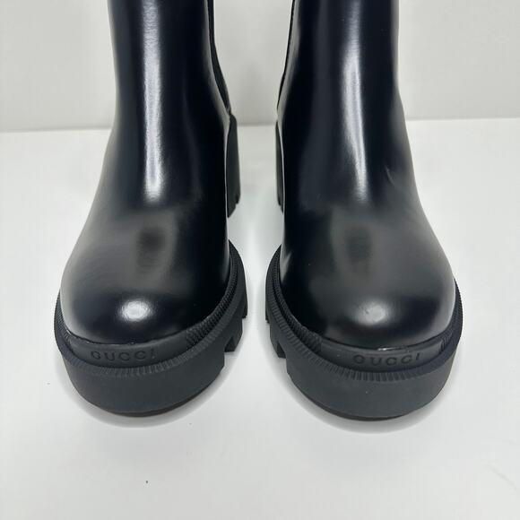 Gucci Magnum 37/US 7 Chelsea Ankle Boots Black Leather Crystal Belt Bootie NIB - Picture 9 of 13